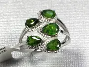 NEW 2.5 CTW Green Chrome Diopside Ring Rhodium Over Sterling Silver Ring Size 9