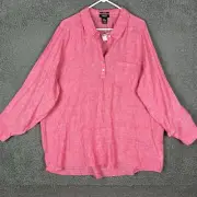 Jones & Co 2XL Pink 100% Linen Roll Tab Sleeve Shell Button High Lo Shirt NEW!