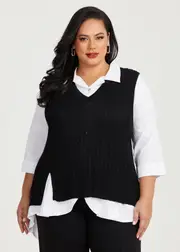 [TS] Taking Shape Split Front Mixed Rib Knit Vest Size 10 in, Viscose - Plus Size Women's Clothing