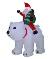 LuxenHome 6FT Santa and Polar Bear Lighted Christmas Inflatable