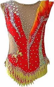 [JoyCan] Orange Rhythmic Gymnastics Leotards Mosaic Diamond Inlaid Girls Competition Performance