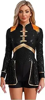 [Lejafay] Womens Circus Ringmaster Costume Halloween Long Sleeve Fringe Epaulet Sequins Dress Bodysuit