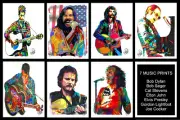 7 Music Prints Elvis Elton Dylan Seger Cat Stevens Lightfoot Joe Cocker 18x24