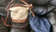 NWT COLE HAHN Bucket Bag Crossbody ESS British Tan Pebbled Leather 7089 12"deep