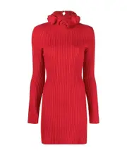 roll-neck wool mini dress S Red
