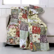 NEW! ~ COZY COTTAGE COUNTRY WHITE PINK PURPLE BLUE GREEN LEAF ROSE THROW BLANKET