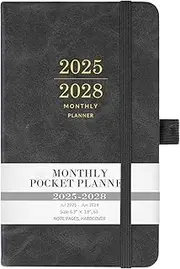 2025-2028 Monthly Pocket Planner/Calendar - 3 Year Monthly Planner with Faux Leather Cover, Jul 2025 - Jun 2028, Pocket Planner for Purse, Pen Holder, 3.8" x 6.3", Inner Pocket, 63 Notes Pages