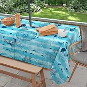 Outdoor Tablecloth with Umbrella Hole and Zipper, Rectangle Patio Table Covers for Spring/Summer, Machine Washable Outdoor Picnic Table Cloth (01-Blue Ocean, 60" × 84" Rectangular)