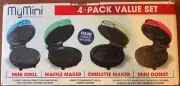 MyMini Waffle Maker, Griddle, Donut Maker, and Omelette Maker 4 pack Multi-color