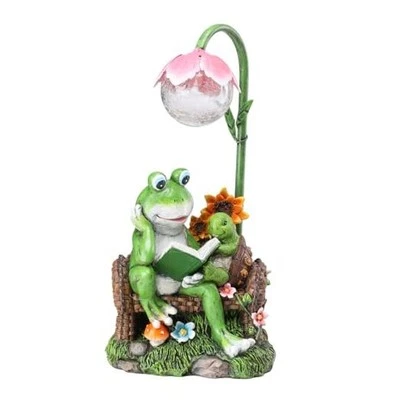 A-First Solar Garden Outdoor Statues Frog Turtle Reading Sculptures Figurine