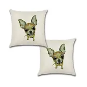 Set of 2 Pillow Covers 18x18, Chihuahua Dog Cotton Linen Fabric Portrait Décor