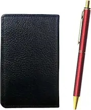 [タキザワ] MEIB-NQ25B-R Grain Cowhide Black Business Card Holder NQ25 Standard Size Metal Straight Knock Double Anodized Ring Ballpoint Pen Set Red