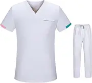 [Ｓｉｍｈｏａ] Women Men Scrubs Suit Set Nurse Work Clothes Short Sleeves Sweat Absorbent Modern Esthetician Workwear Scrub Top and Pants