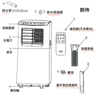 【KOLIN歌林】2-3坪一機多用移動式空調冷氣KD-121M01原廠公司貨整新福利機/指送一樓 / 上樓一樓+100