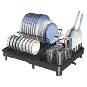 ACA Expandable Dish Bowl Storage Rack Sink Drainer Kitchen Plate Cup Drying Holder Black