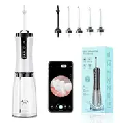 Cordless Portable Water Flosser with Camera, Rechargeable Water Dental Flosser for Teeth Cleaning Flossing IPX7 Waterproof Oral Irrigator, White