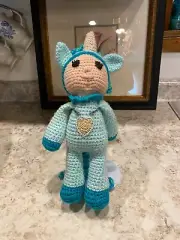 Baby Blue Unicorn Hand Crochet Stuffed Kid Plush Toy Doll 14"