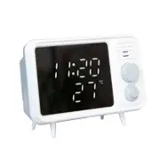 Bluetooth Retro TV Alarm Clock Mirror Clock Bedside Multifunction Clock With Table Lamp Shows Temperature-Grey