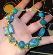 Teal Vintage Gem Beaded, Macrame Bracelet