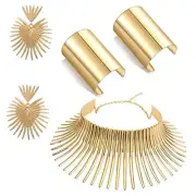 SONNYX African Collar Choker Necklace Earrings Bangle Set for Women Gold GOLD 1