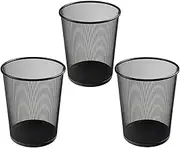 3 Pack Circular Mesh Waste Bin for Office Home Kitchen Bathroom,Small Cylinder Trash Can,Metal Wire Waste Basket Lightweight Circular Trash Bin 26cm*23cm Black