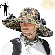 [Generic] Fishing Hat with Built in Fan, Wide Brim Solar Fan Outdoor Fishing Hat-Solar & USB Charging, Fishing Hat with Fans