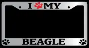Chrome License Plate Frame I Heart My Beagle (Paw) Auto Accessory Novelty