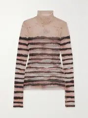 [Jean Paul Gaultier] Jean Paul Gaultier - + Knwls Striped Mesh Turtleneck Top - Ecru - xx small xx small Ecru