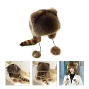 Fashion Plush Hat for Adult Children Camping Travel Raccoon Tail Mongolian Hat