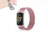 Stainless Steel Metal Band Compatible with Fitbit Charge 5 Magnetic Adjustable Bracelet Strap-Pink