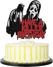 PALASASA Have a Killer Birthday Glitter Cake Topper,For Horror Classic Halloween Bloody Theme Birthday Party Cake Decorations (Death Killer)