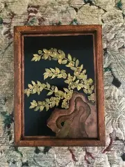 Framed Japanese Rocks and Foliage- bronze powder original art