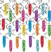 24 Set Back to School Crayon Hanging Swirls Decorations with Cutout Cards and Hooks, Crayon Classroom Decor Vibrant Colors Welcome Back to School Ceiling Swirls Home Office Party Supplies