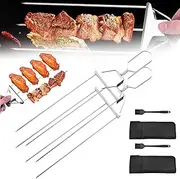 3 Way Grill Skewers - Grillsavant, 3 Way Skewer for Grilling, 1 Wide Skewers, 3-Prong Stainless Steel Grill, 3 Way Grill Skewers Stainless Steel, for Meat Veggies Fruit (2 Set)