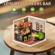 Miniature DIY Leisure Bar Kit, LED Lit Dollhouse Bar Model with Pre-Made Furnitu