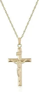 [Amazon Essentials] 14k Gold Filled Solid Beveled Edge Embossed Crucifix Cross with 14K Gold Filled Chain Pendant Necklace, 18"