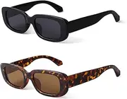 [Laurinny] Rectangle Sunglasses for Women Men 90s Vintage Fashion Wide Squared Frame Retro Chunky Sunglasses