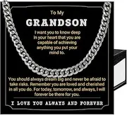 [SUTERY] Cross Necklace For Grandson, Grandson Necklace, Grandson Gifts From Grandma Grandpa, Cuban Link Chain For Boys, Christmas Necklace For Birthday Graduation Gift Sweet Message Card Box