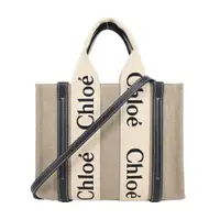 在飛比找ETMall東森購物網優惠-Chloé Woody tote bag帆布迷你兩用包(海軍