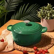 [Gourmet Kitchen] Cast Iron Casserole Dish with Lid Heat Resistant Knob Enamel Processing Oven Safe Dutch Oven Cookware High-Quality Non Stick Casserole 24cm - Eden Green