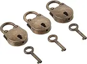 kathson Old Vintage Antique Style Mini Archaize Padlocks Key Lock with Key (Lot of 3,Antique,Love) (Antique Style)