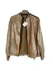 Brunello Cucinelli Gold Metallic Leather MONELLI Bead Stripe Accent Jacket 42