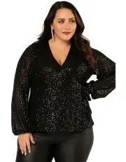 [Pink Dusk] Under Wraps Sequin Top in Black