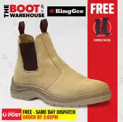 KingGee K25180 'FLINDERS' SAND Pull-On Work Boots. Steel Cap Safety, King Gee