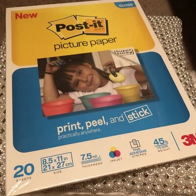 Post-it Picture Paper 20 Sheets 8.5X11 Semi Gloss 3M 7.5 ML Thick-inkjet,adhesiv
