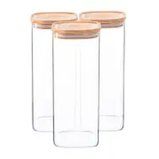 Square Glass Storage Jars with Wooden Lids - 1.9 Litre - Pack of 3