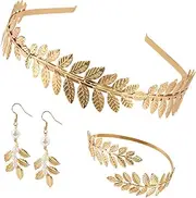 [Mikovivi] Greek Goddess Accessories, Premium Alloy Greek Goddess Costume Accessories Set Headband Earrings and Armlets for Women Girls Headdress Wedding Ceremony Decorations Supplies, Medium, Alloy,