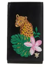 Anuschka Embroidered Leather Smart Phone Crossbody Bag-Black Leopard-NEW in BOX