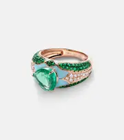 [Kamyen] Kamyen Oasis 18kt gold and enamel pinky ring with emeralds and diamonds K gold