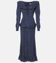 [Alessandra Rich] Alessandra Rich Polka-dot printed silk maxi dress AU 6 blue
